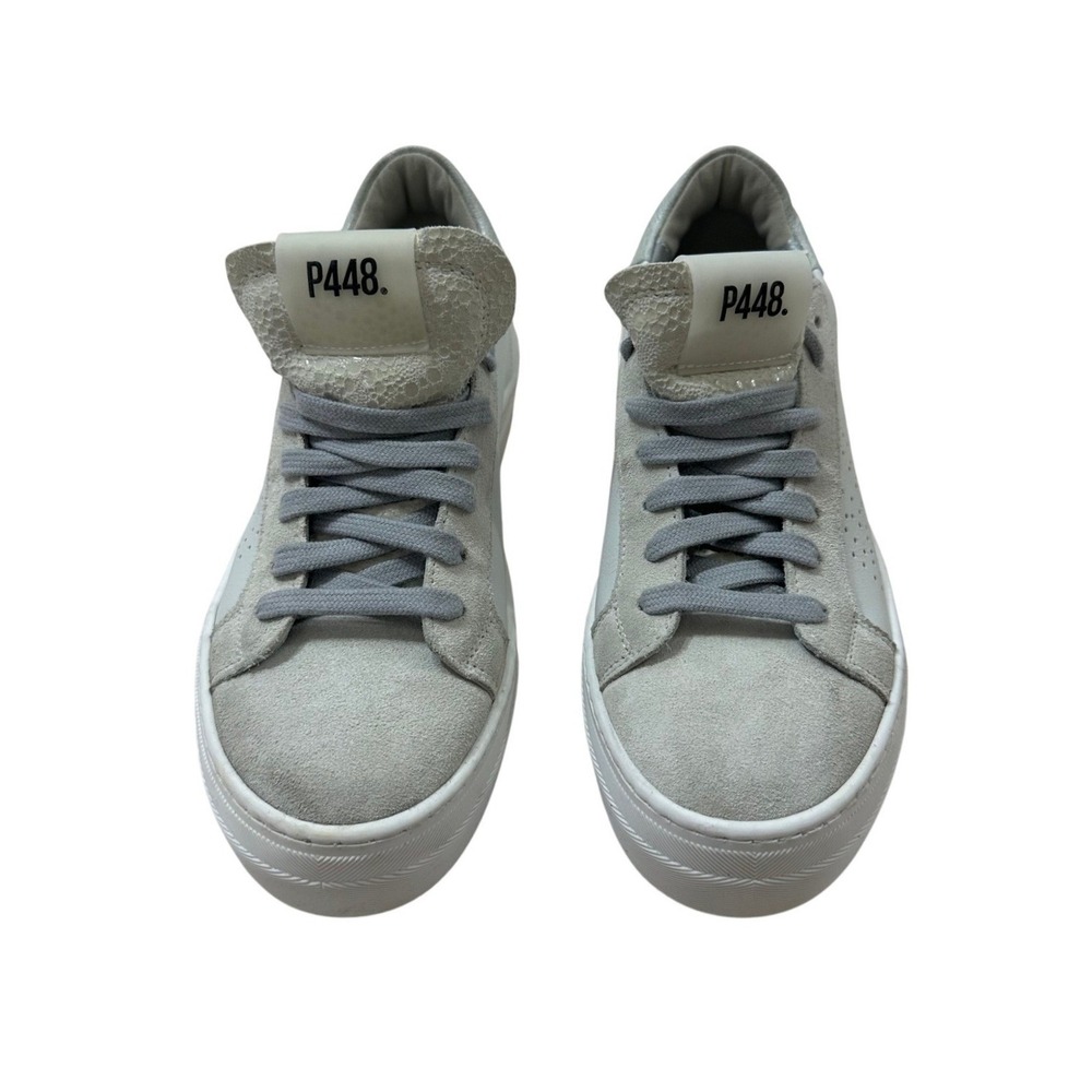 P448 John White‎ Grey Leather Suede Low Top Platform Sneakers EU 36 Womens
